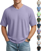 S-3XL Waffled Knit Short Sleeve V-Neck Tee