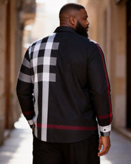 Big & Tall Men's Black And Red Contrast Plaid Long Sleeve Shirt