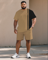 Men's Large Size Khaki Casual Short Sleeve Shorts Set