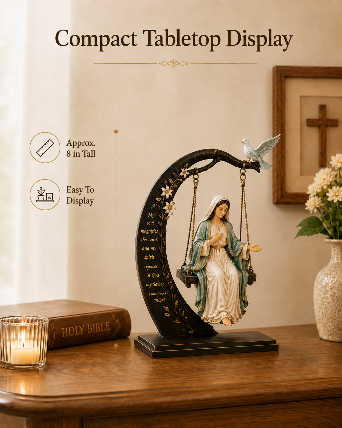 π₯ Buy 2 Get 1 Free βοΈ Blessed Mary Cradle Swing Sculpture β Luke 1:46-47 Christian Faith Table Decor