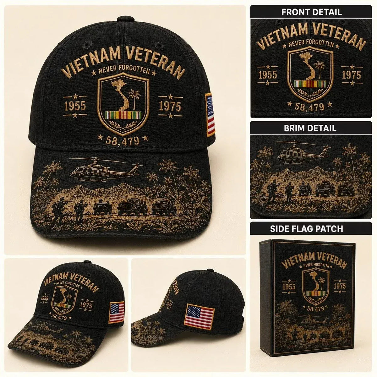 ⭐️Vietnam Veteran Never Forgotten 1955–1975 Commemorative Cap 🇺🇸