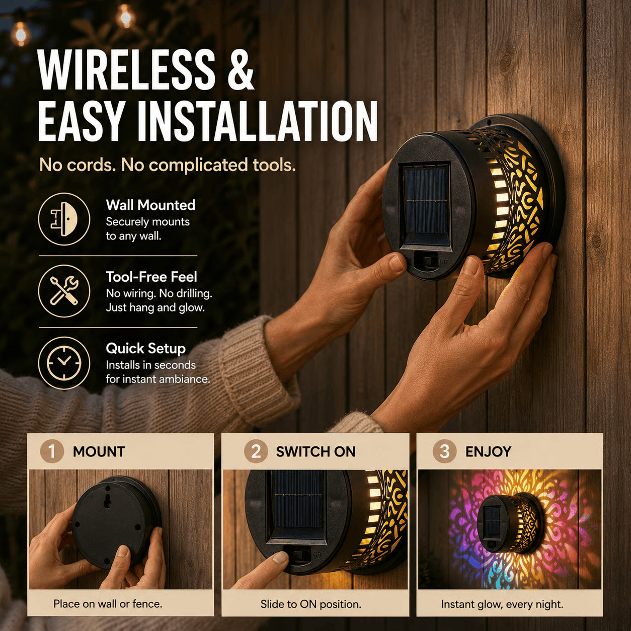Solar Mandala Projector Wall Light