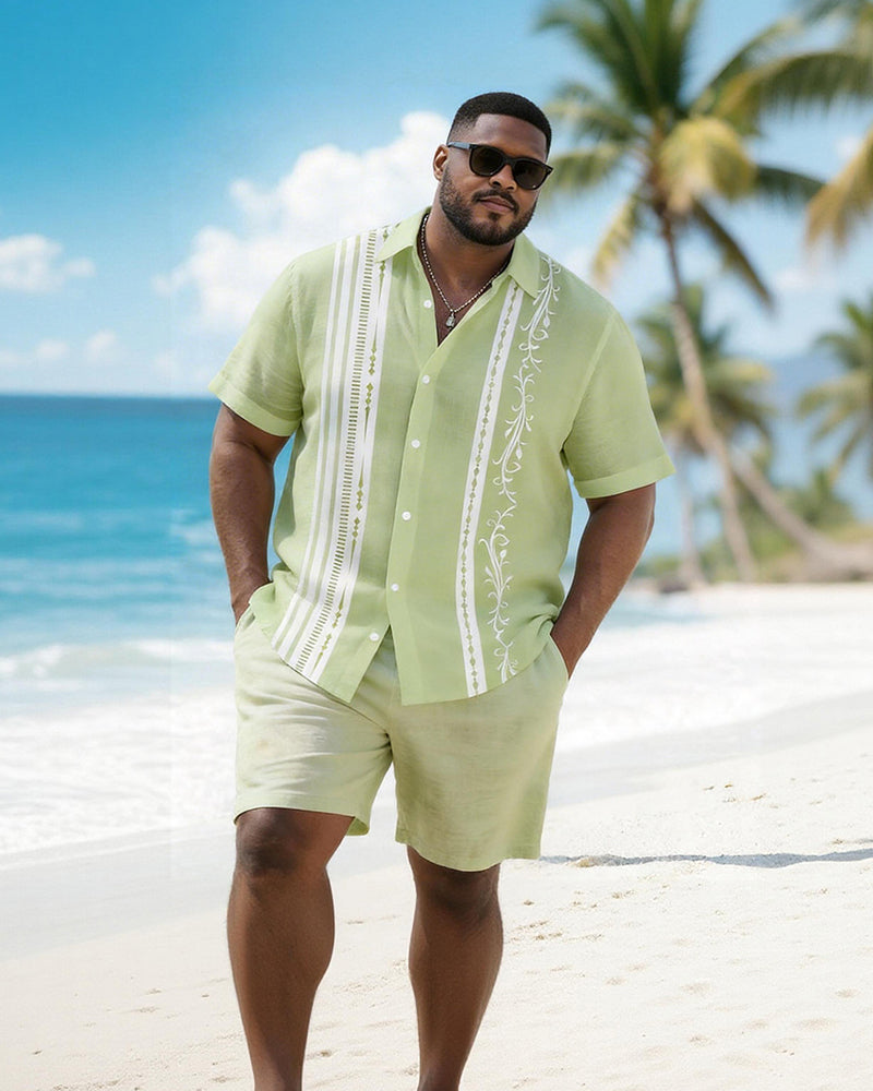 Big & Tall Men's Vine Line Print Short Sleeve Shirt Shorts Set