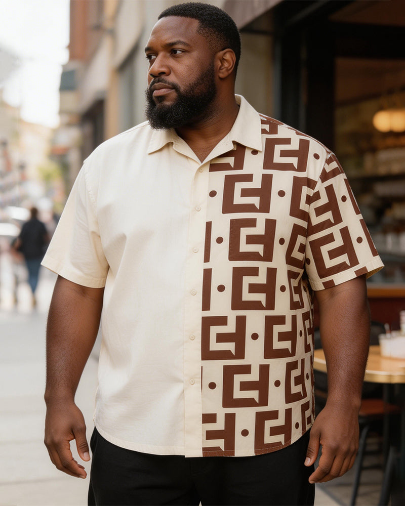 Big & Tall Men's Brown Letter Print Short Sleeve Shirt