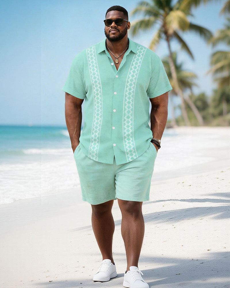 Big & Tall Men's Diamond Stripe Print Short Sleeve Shirt Shorts Set