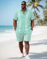 Big & Tall Men's Diamond Stripe Print Short Sleeve Shirt Shorts Set