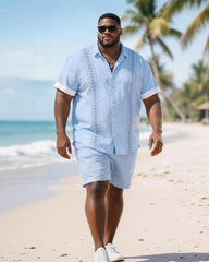 Big & Tall Men's Diamond Print Short Sleeve Shirt Shorts Set