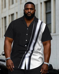 Big & Tall Men's Black & White Irregular Contrast Comfortable Short Sleeve Shirt Pants Set
