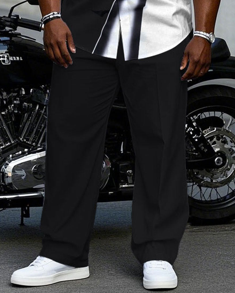 Big & Tall Men's Black & White Irregular Contrast Comfortable Short Sleeve Shirt Pants Set