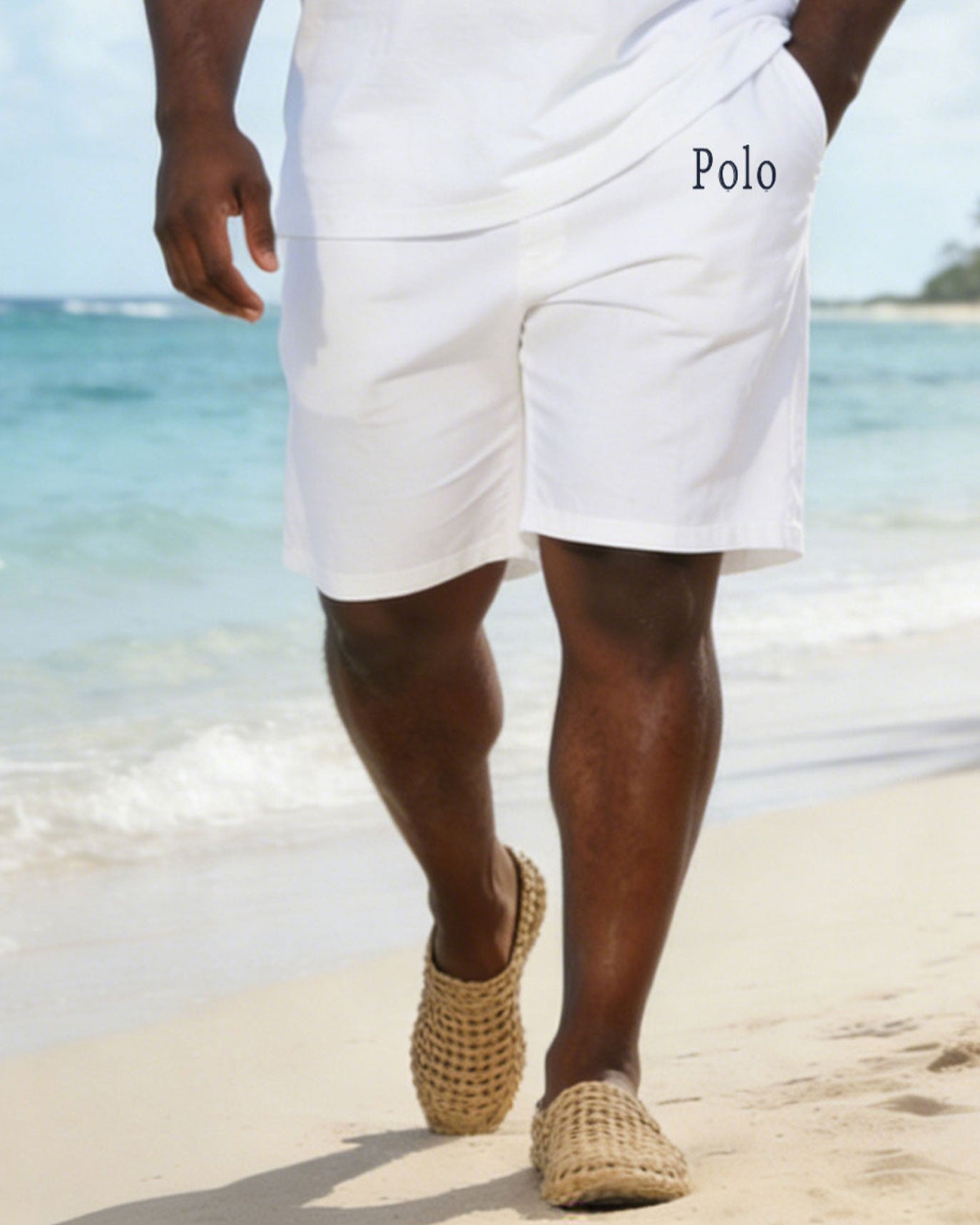 Men's Large Patch Pocket Short-sleeved Polo Shirt And Shorts Set