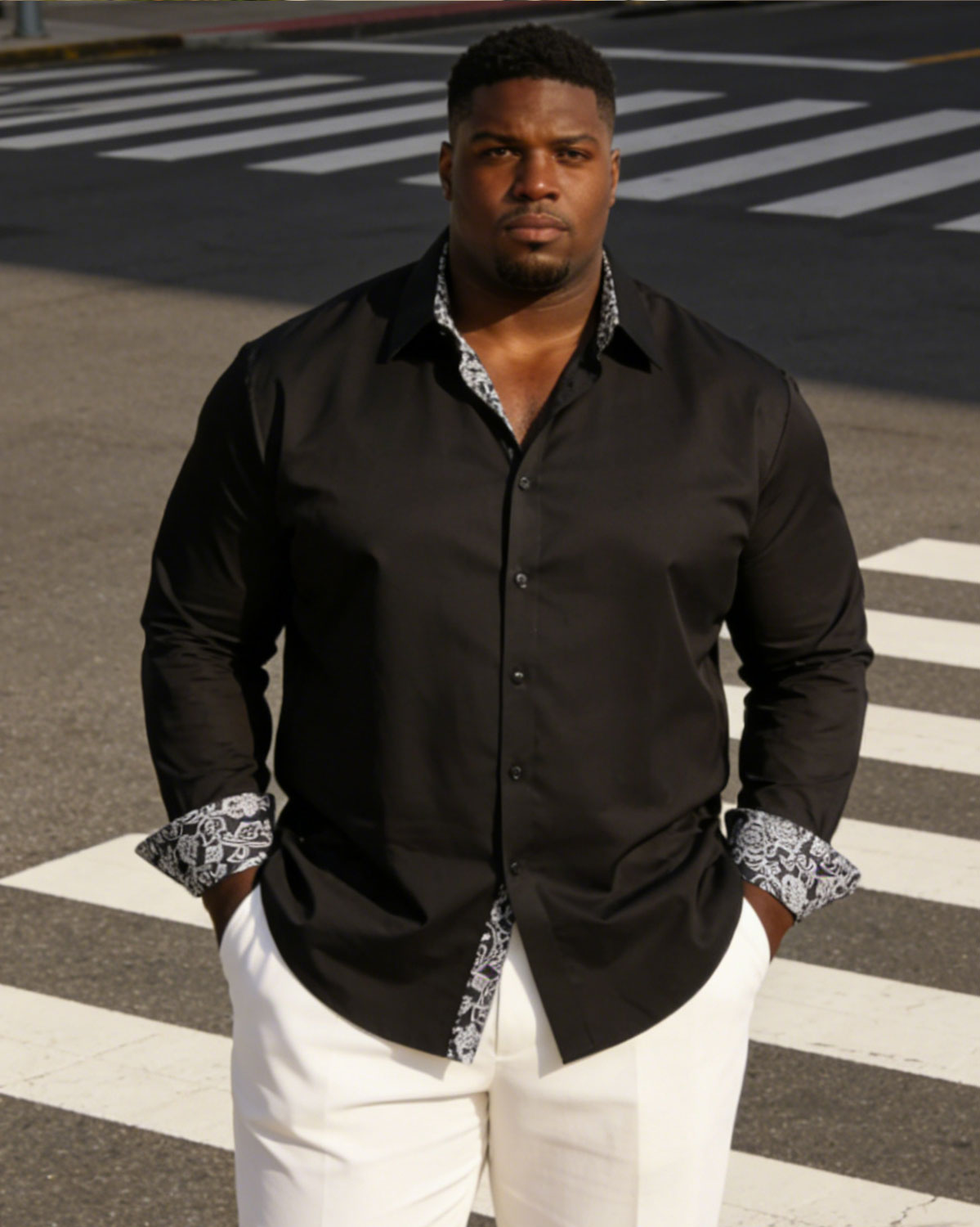 Men's Plus Size Business Cuff Neck Special Stitching Long Sleeve Lar Shirt