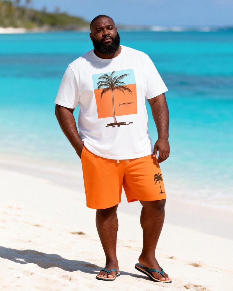 Big & Tall Men's Summer Coconut Shadow Print Round Neck Short Sleeve T-Shirt Shorts Set