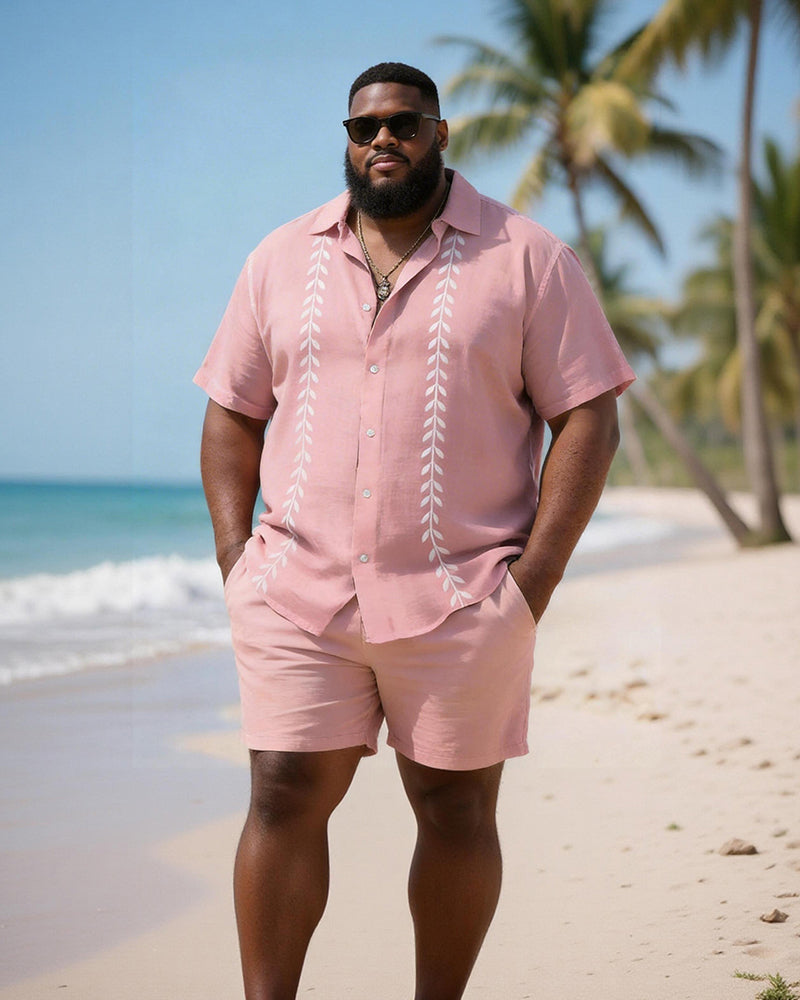 Big & Tall Men's Leaf Print Short Sleeve Shirt Shorts Set