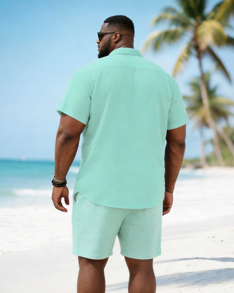 Big & Tall Men's Diamond Stripe Print Short Sleeve Shirt Shorts Set