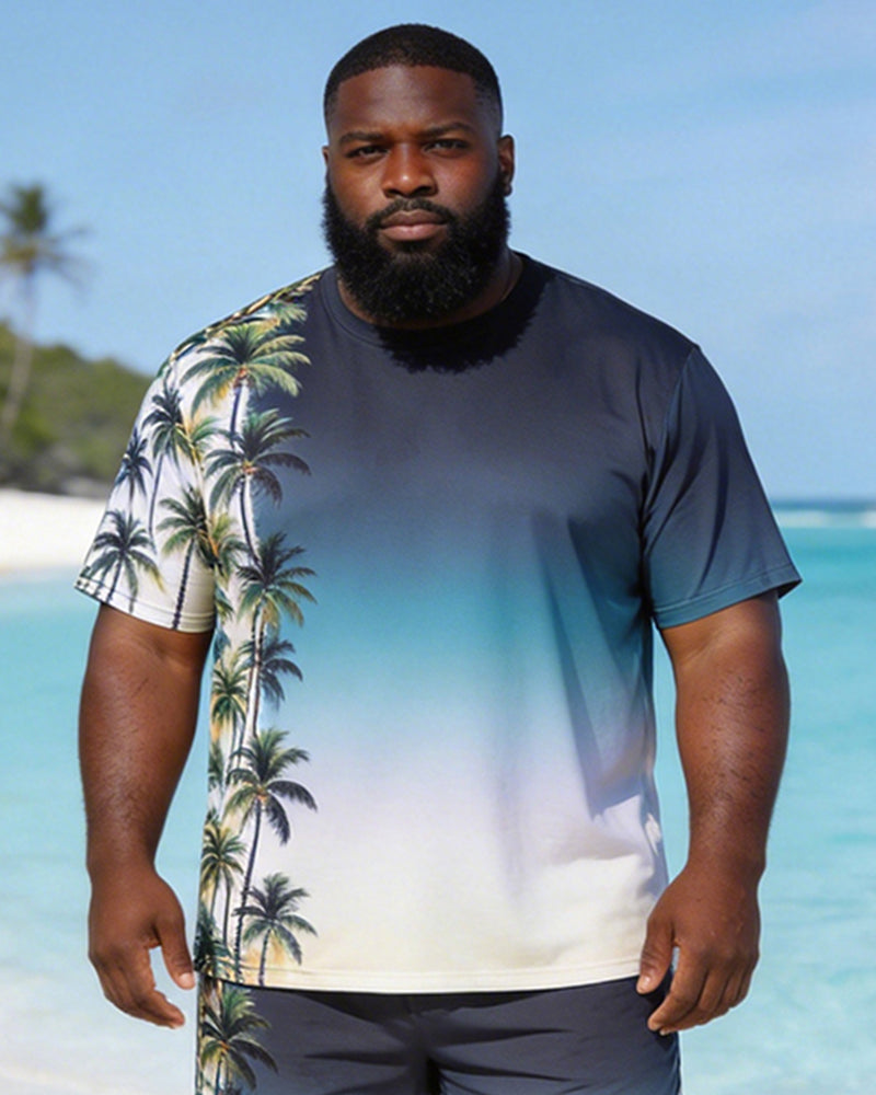 Big & Tall Men's Blue And White Coconut Grove Gradient Print Crewneck Short Sleeve T-Shirt Shorts Set