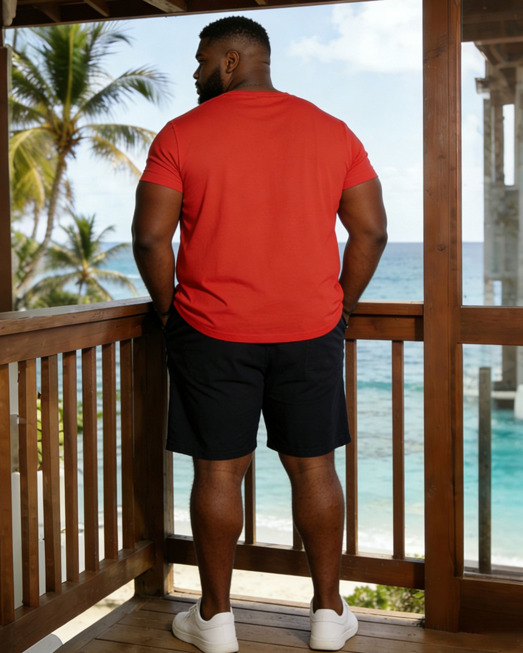 Men's Large Size Red Hawaiian Short Sleeve T-Shirt Shorts Set