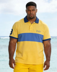 Men's Plus Size Yellow & Blue Contrast Small Label Printed Short Sleeve Polo Shirt Shorts Set