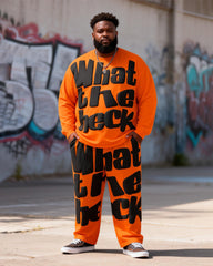 Big & Tall Men's What The Heck Alphabet Print Long Sleeve T-Shirt Pants Set