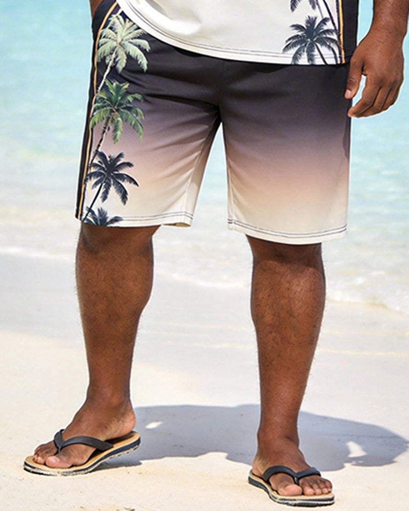 Big & Tall Men's Black Coconut Tree Gradient Print Crewneck Short Sleeve T-Shirt Shorts Set