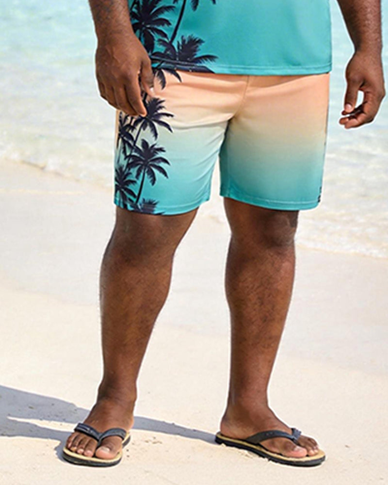 Big & Tall Men's Coconut Grove Gradient Print Round Neck Short Sleeve T-Shirt Shorts Set