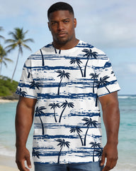 Men's Plus Size Summer Wave Coconut Tree Print Short Sleeve T-Shirt