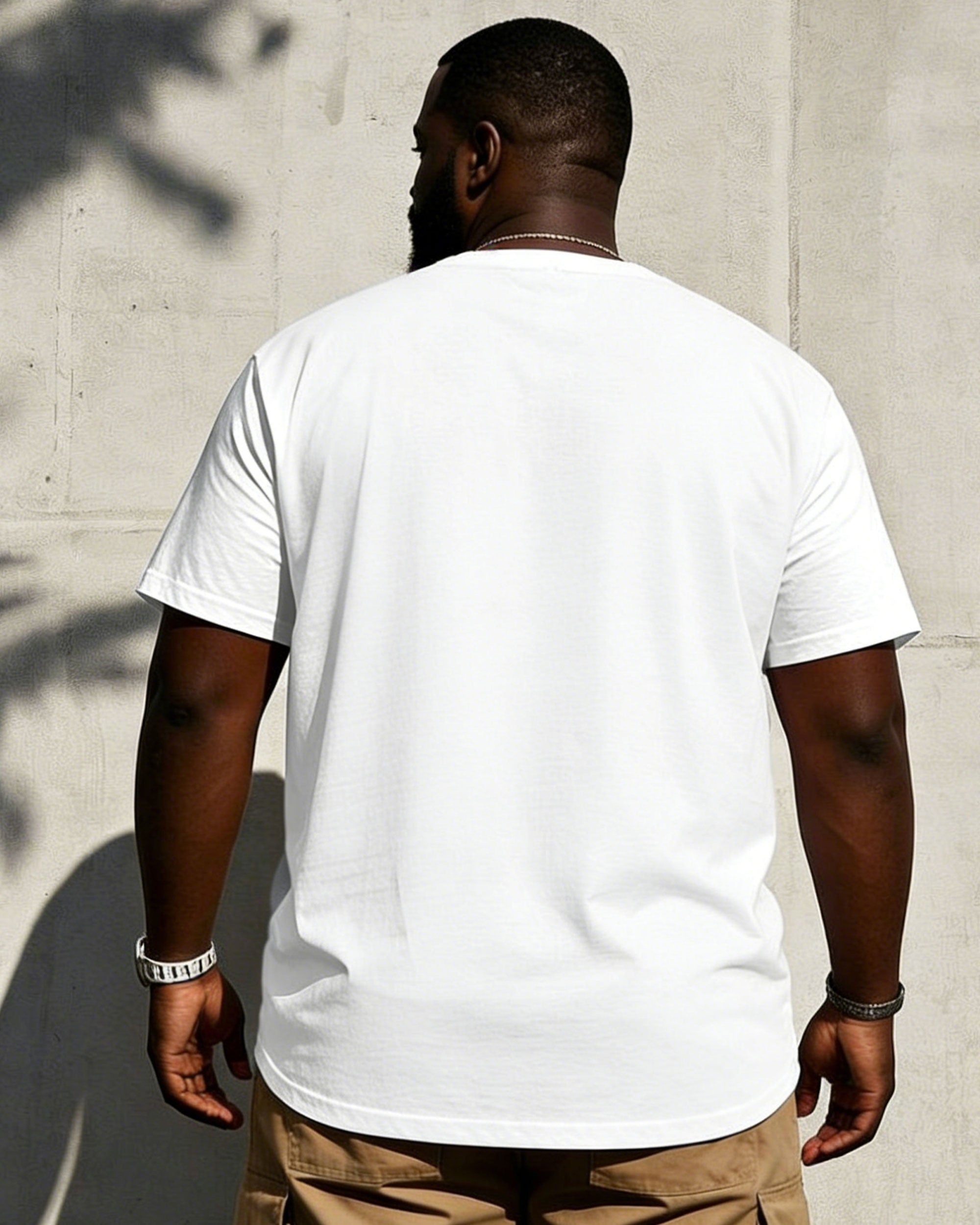 Big & Tall Men's Music Carnival Guitar Pattern Printed White Loose Short-Sleeved T-Shirt