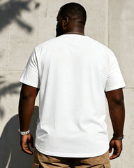 Big & Tall Men's Music Carnival Guitar Pattern Printed White Loose Short-Sleeved T-Shirt