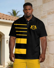 Black & Yellow Business Casual Polo Shirt Set Large Size Men