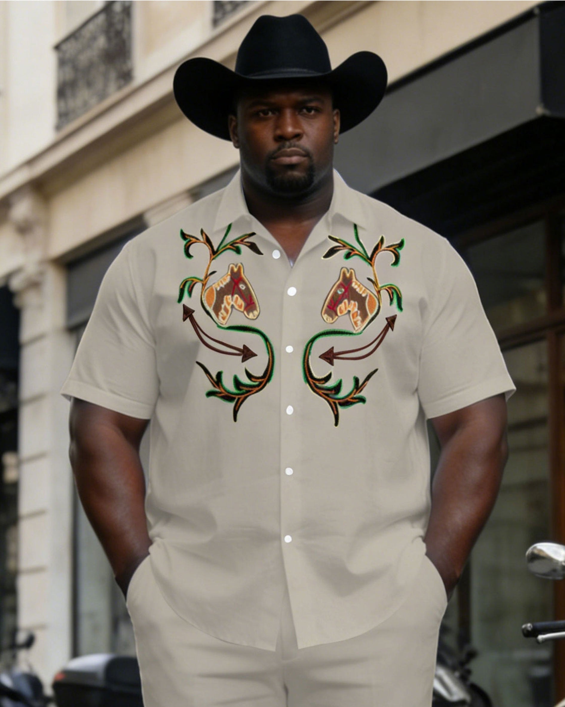 Big & Tall Men's Western Symmetrical Pattern Short Sleeve Shirt Shorts Set