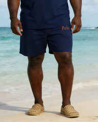 Men's Large Size Contrast Color Chest Small Label Printed Short-sleeved Polo Shirt And Shorts Set
