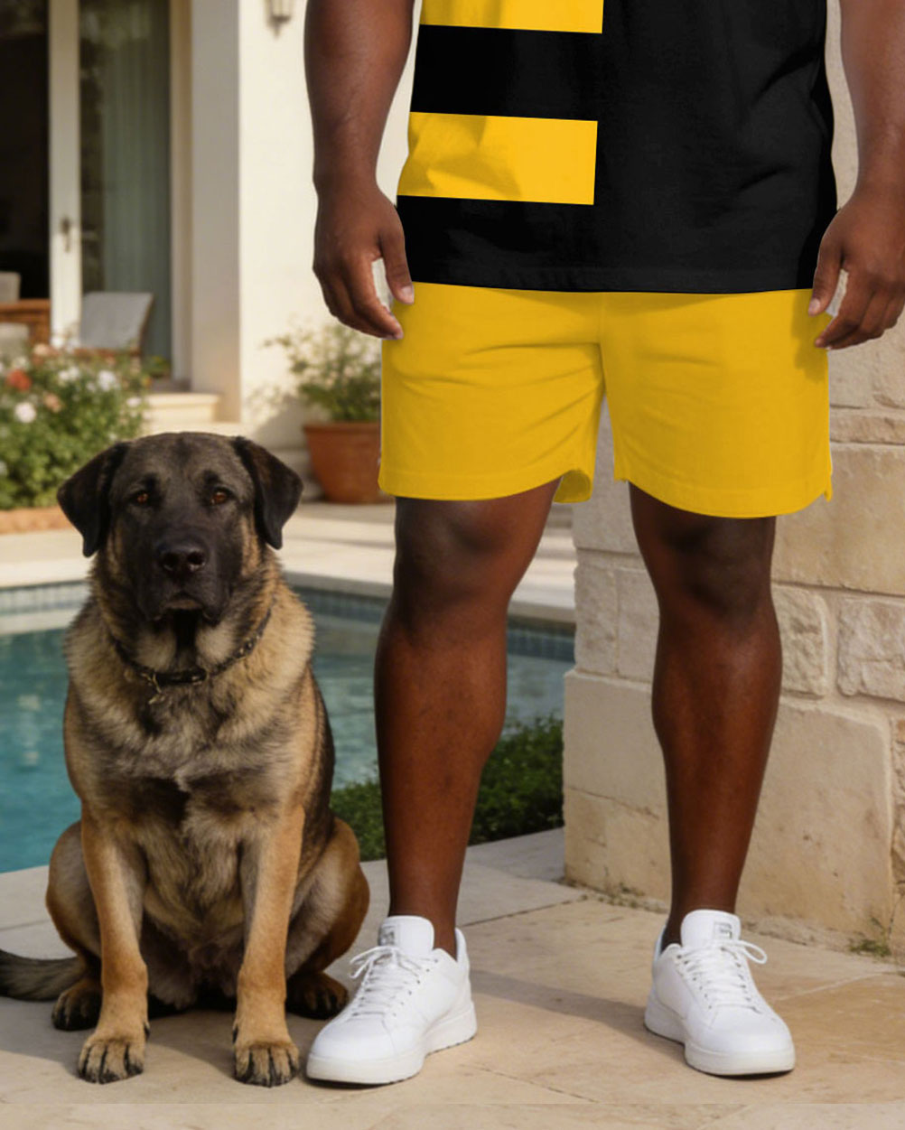 Black & Yellow Business Casual Polo Shirt Set Large Size Men