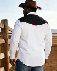Big & Tall Men's Western Denim White Symmetrical Print Long Sleeve Shirt