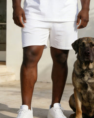 Business Casual Daily Everyone White Short Sleeve Polo Shirt Shorts Set Large Size Men