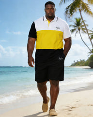Men's Plus Size Contrast Small Label Printed Short-sleeved Polo Shirt And Shorts Set