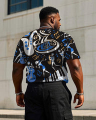 Big & Tall Men's Music Concert Carnival Printed Black Loose Short-sleeved T-shirt