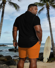 Big & Tall Men's Spring And Summer New Leisure Vacation Simple Music Guitar Contrast Color Stitching Short Sleeve Shirt Shorts Set
