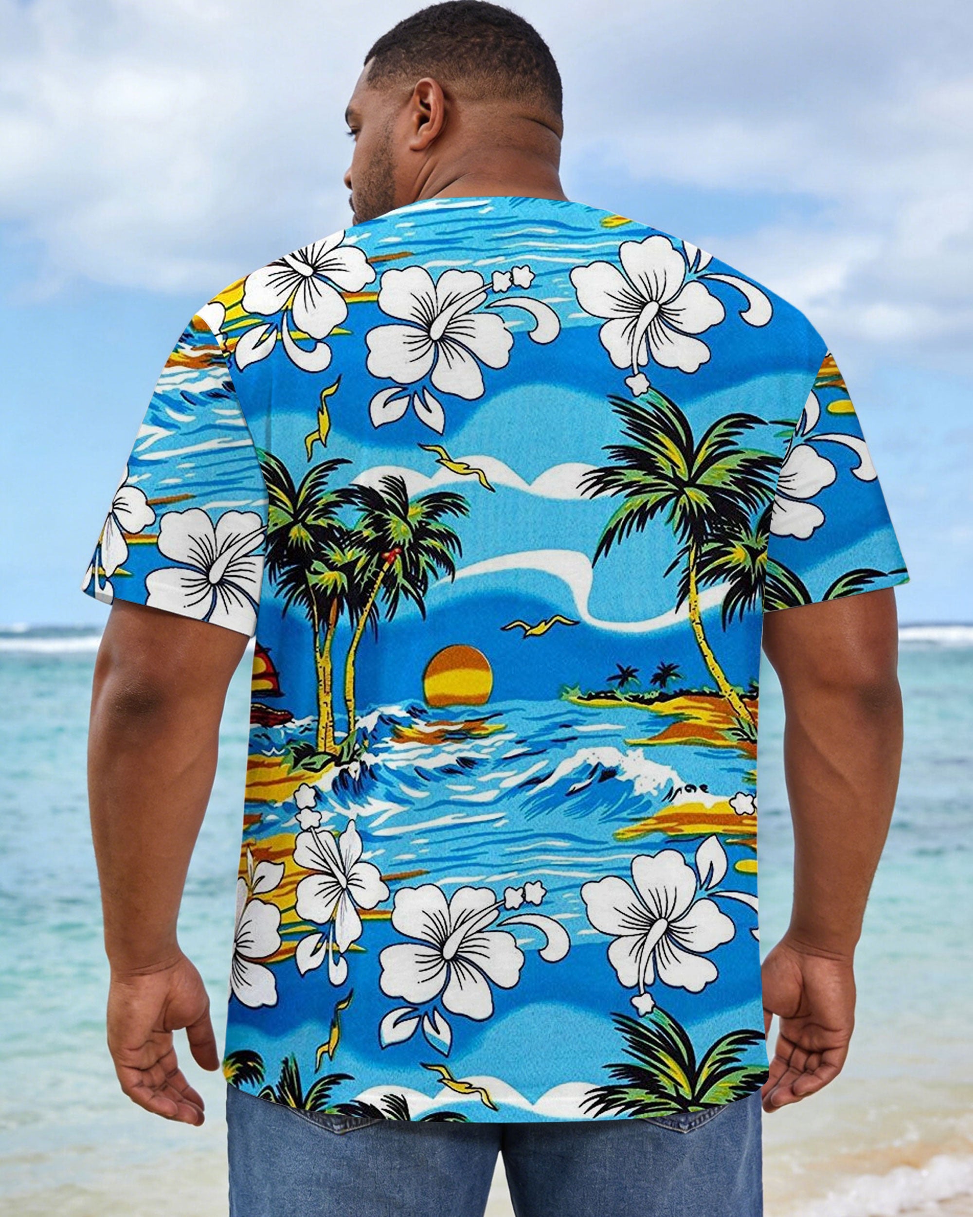 Men's Large Hawaiian Print Short-sleeve T-shirt