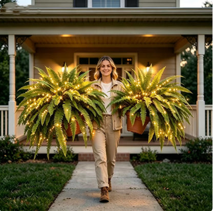 🔥 Newly Upgraded🔥Oversized Pre-Lit Artificial Boston Ferns --No watering, No fading