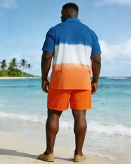 Large Size Men's 3 Color Gradient Chest Small Label Short Sleeve POLO Shirt Shorts Set