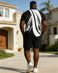 Men's Large Size Distinctive Geometric Print Short-sleeved Polo Shirt Shorts Set