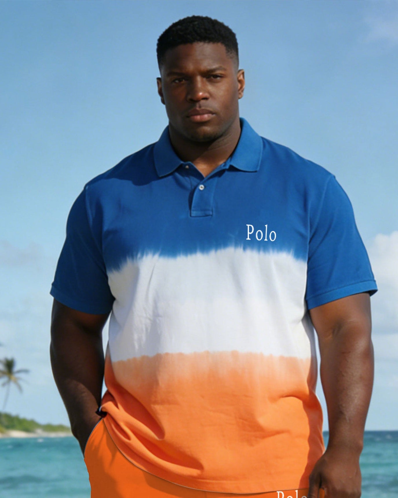 Large Size Men's 3 Color Gradient Chest Small Label Short Sleeve POLO Shirt Shorts Set