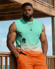 Men's Plus Size Hawaiian Print Vacation Tank Shorts Set