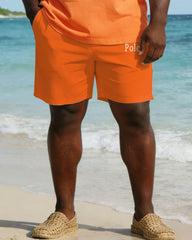 Large Size Men's 3 Color Gradient Chest Small Label Short Sleeve POLO Shirt Shorts Set