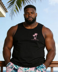 Men's Plus Size Plant Print Black Vest Shorts Set