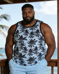 Leaves Quartet Continuous Print Blue Vest Shorts Set Large Size Men