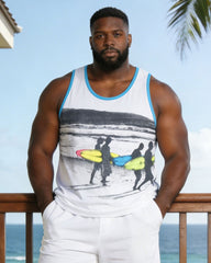 Men's Big & Tall White Seaside Printed Vest Shorts Set