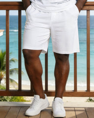 Men's Big & Tall White Seaside Printed Vest Shorts Set