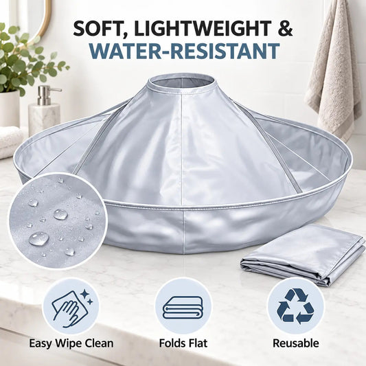 ✂️ Foldable Hair Catch Cape – Memory Steel Ring for Instant Mess-Free Grooming 🌀