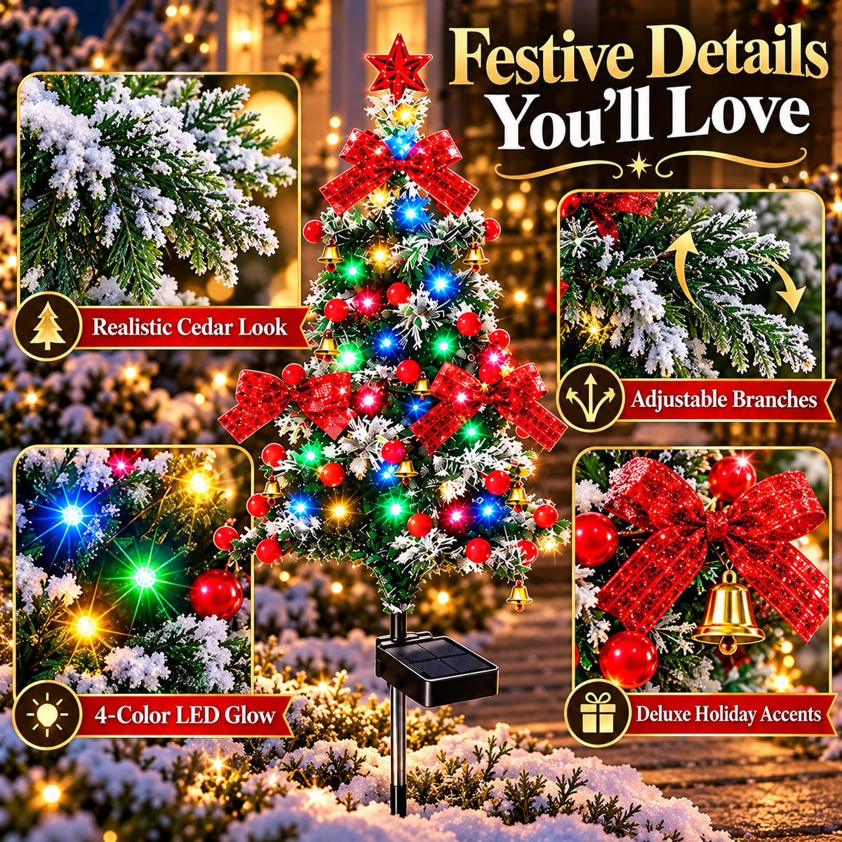 🎄✨ Solar-Powered Christmas Cedar Trees – Festive Garden & Porch Decor