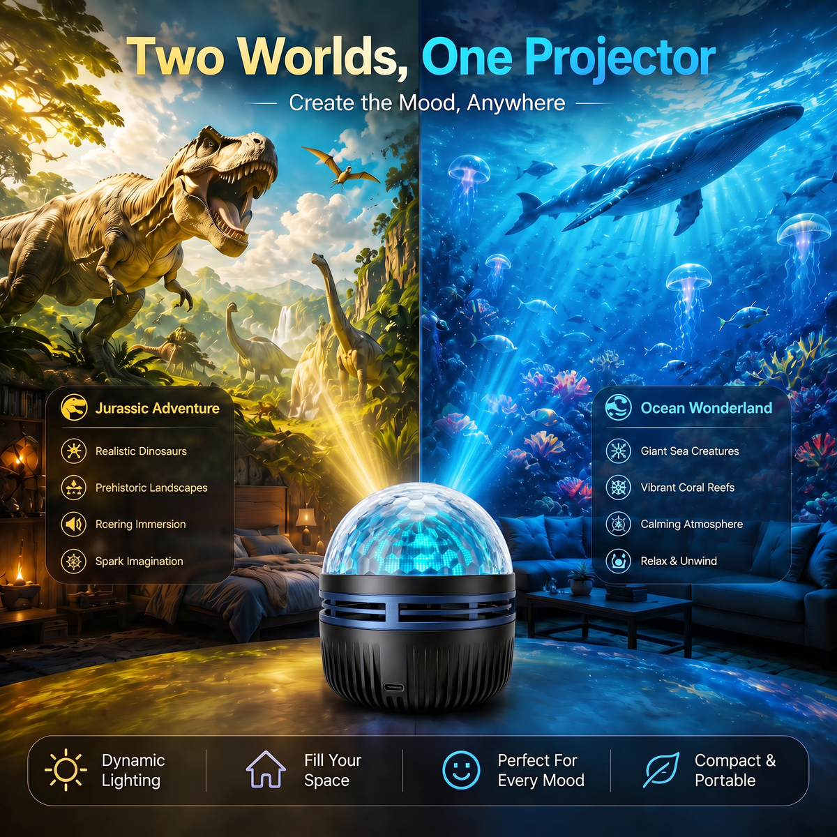 🔥 Limited-Time Offer! 50% OFF TODAY! 360° Smart Holographic Star Projector – HD 5D Dynamic Galaxy Experience